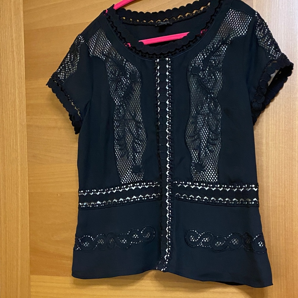 Ann Taylor Elegant black Lace Trim Top.